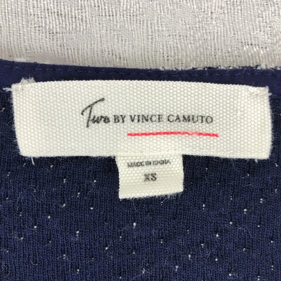 Two by Vince Camuto Navy Blue and White Layered-Look Long Sleeve Tunic Top - Picture 11 of 12